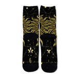 Black And Gold Celestial Sun Print Long Socks