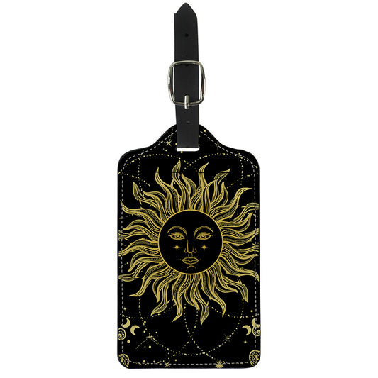 Black And Gold Celestial Sun Print Luggage Tag