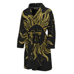 Black And Gold Celestial Sun Print Men's Bathrobe