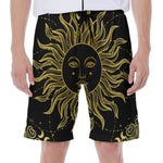 Black And Gold Celestial Sun Print Men's Beach Shorts