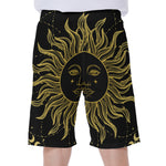 Black And Gold Celestial Sun Print Men's Beach Shorts