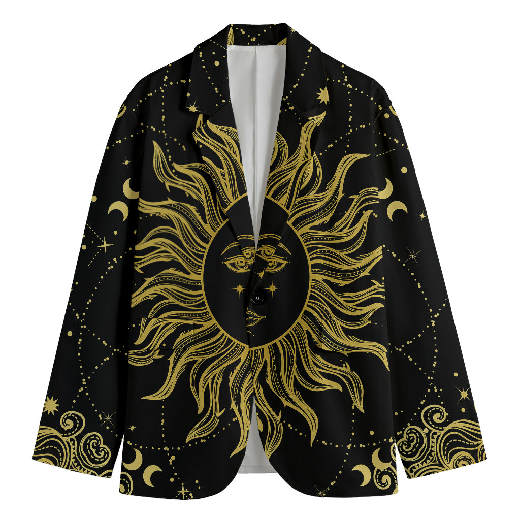 Black And Gold Celestial Sun Print Men's Blazer