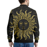 Black And Gold Celestial Sun Print Men's Bomber Jacket