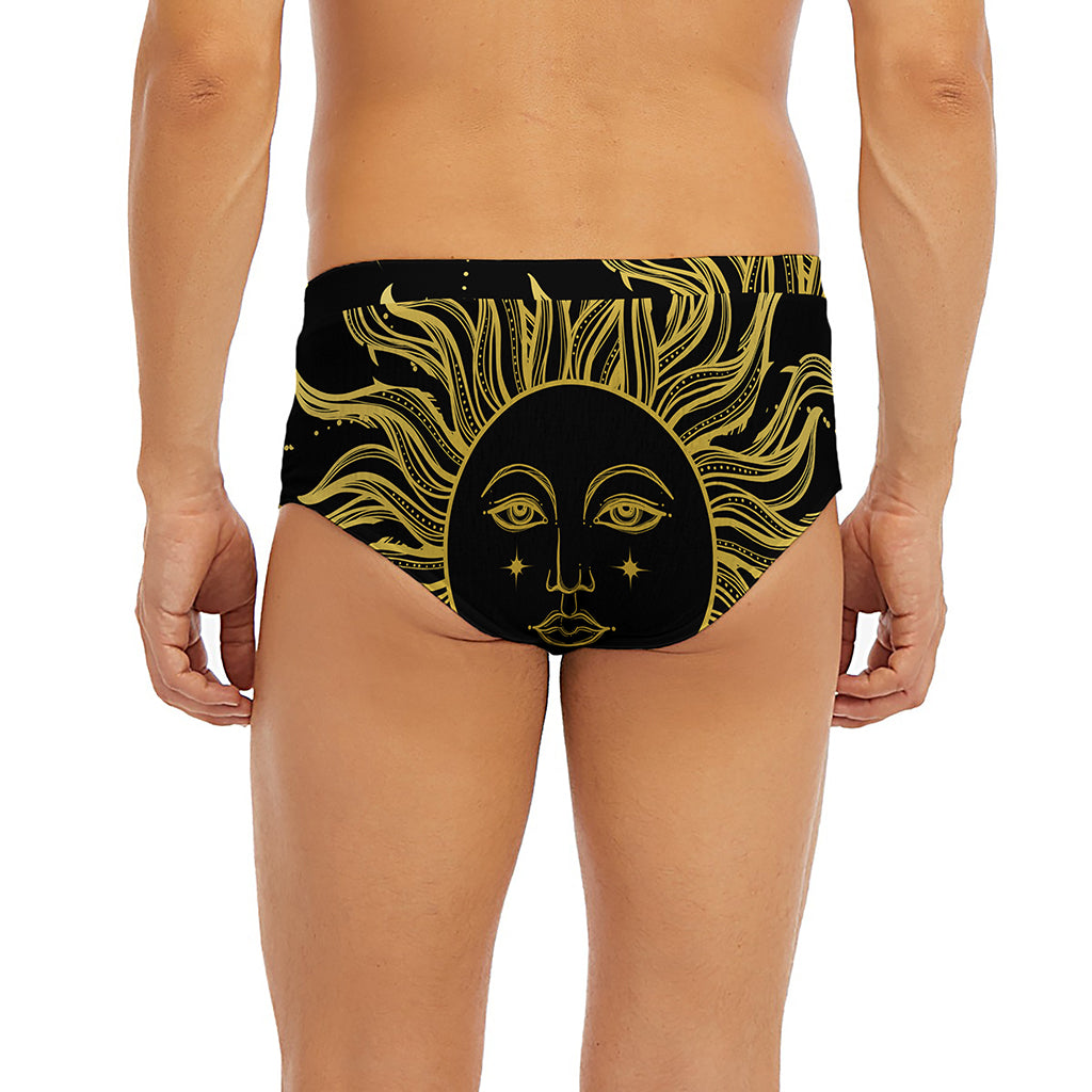 Black And Gold Celestial Sun Print Men's Briefs