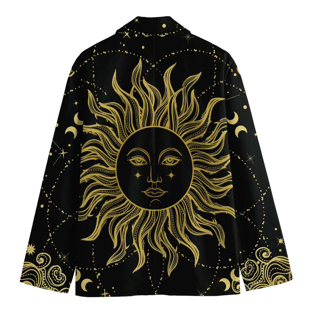 Black And Gold Celestial Sun Print Men's Cotton Blazer