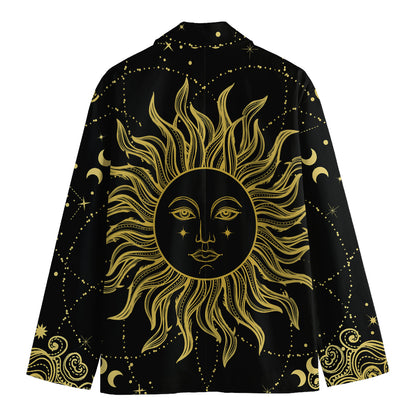 Black And Gold Celestial Sun Print Men's Cotton Blazer