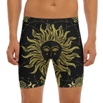 Black And Gold Celestial Sun Print Men's Long Boxer Briefs