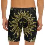 Black And Gold Celestial Sun Print Men's Long Boxer Briefs