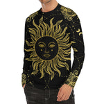 Black And Gold Celestial Sun Print Men's Long Sleeve Rash Guard