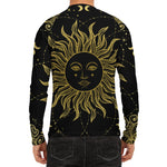 Black And Gold Celestial Sun Print Men's Long Sleeve Rash Guard