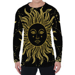 Black And Gold Celestial Sun Print Men's Long Sleeve T-Shirt