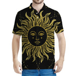 Black And Gold Celestial Sun Print Men's Polo Shirt