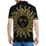 Black And Gold Celestial Sun Print Men's Polo Shirt