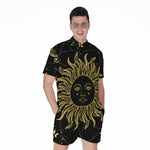 Black And Gold Celestial Sun Print Men's Rompers