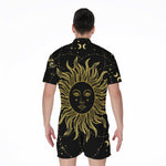 Black And Gold Celestial Sun Print Men's Rompers