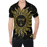 Black And Gold Celestial Sun Print Men's Shirt