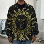 Black And Gold Celestial Sun Print Men's Shirt Jacket