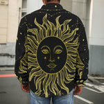 Black And Gold Celestial Sun Print Men's Shirt Jacket
