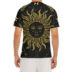 Black And Gold Celestial Sun Print Men's Short Sleeve Rash Guard