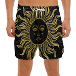 Black And Gold Celestial Sun Print Men's Split Running Shorts