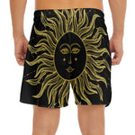 Black And Gold Celestial Sun Print Men's Split Running Shorts