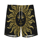 Black And Gold Celestial Sun Print Men's Sports Shorts