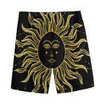 Black And Gold Celestial Sun Print Men's Sports Shorts