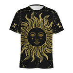 Black And Gold Celestial Sun Print Men's Sports T-Shirt
