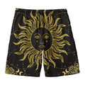 Black And Gold Celestial Sun Print Men's Swim Trunks
