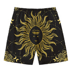 Black And Gold Celestial Sun Print Men's Swim Trunks