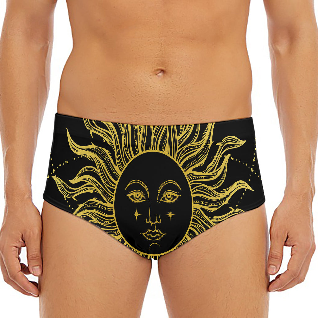 Black And Gold Celestial Sun Print Men's Triangle Swim Briefs