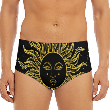 Black And Gold Celestial Sun Print Men's Triangle Swim Briefs