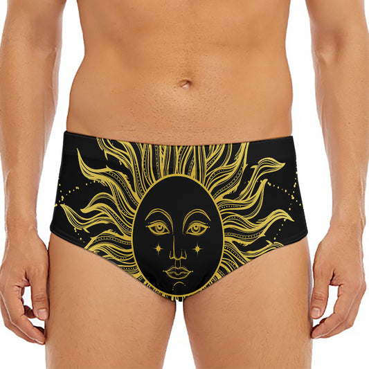 Black And Gold Celestial Sun Print Men's Triangle Swim Briefs