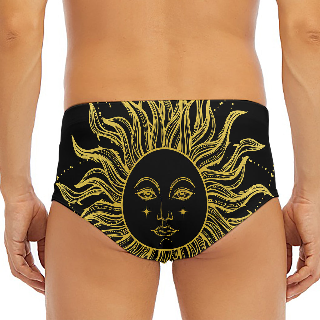 Black And Gold Celestial Sun Print Men's Triangle Swim Briefs