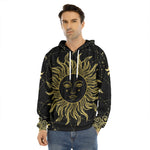Black And Gold Celestial Sun Print Men's Velvet Pullover Hoodie