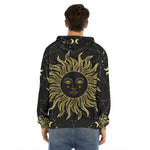 Black And Gold Celestial Sun Print Men's Velvet Pullover Hoodie