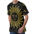 Black And Gold Celestial Sun Print Men's Velvet T-Shirt
