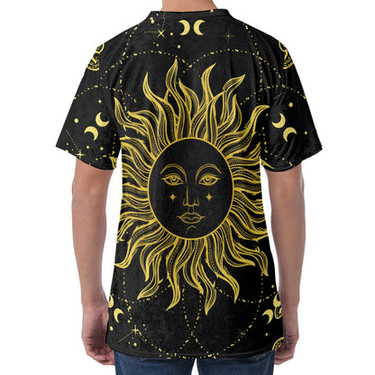 Black And Gold Celestial Sun Print Men's Velvet T-Shirt