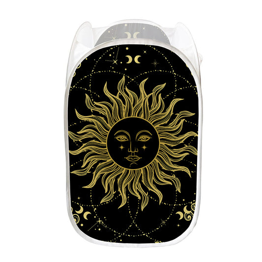Black And Gold Celestial Sun Print Mesh Laundry Hamper
