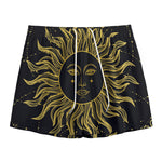 Black And Gold Celestial Sun Print Mesh Shorts