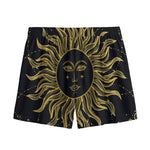 Black And Gold Celestial Sun Print Mesh Shorts