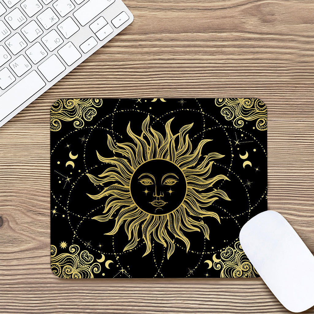 Black And Gold Celestial Sun Print Mouse Pad