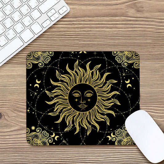 Black And Gold Celestial Sun Print Mouse Pad