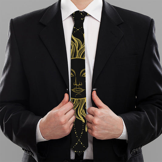 Black And Gold Celestial Sun Print Necktie