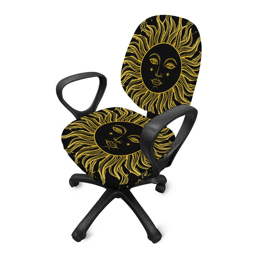 Black And Gold Celestial Sun Print Office Chair Cover
