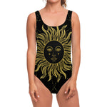 Black And Gold Celestial Sun Print One Piece Swimsuit
