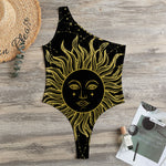 Black And Gold Celestial Sun Print One Shoulder Bodysuit