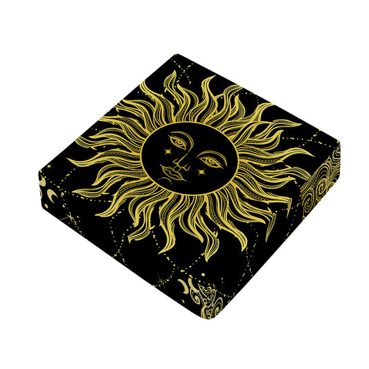 Black And Gold Celestial Sun Print Outdoor Seat Cushion Cover