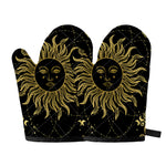 Black And Gold Celestial Sun Print Oven Mitts
