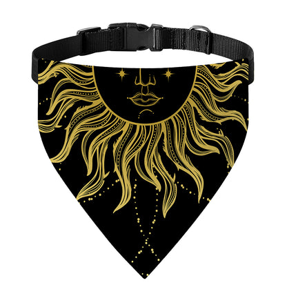 Black And Gold Celestial Sun Print Over The Collar Dog Bandana